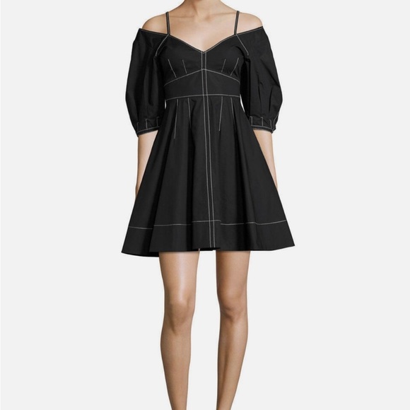 DEREK LAM 10 CROSBY COTTON POPLIN OFF SHOULDER DRESS BLACK SIZE 4 - Picture 3 of 16